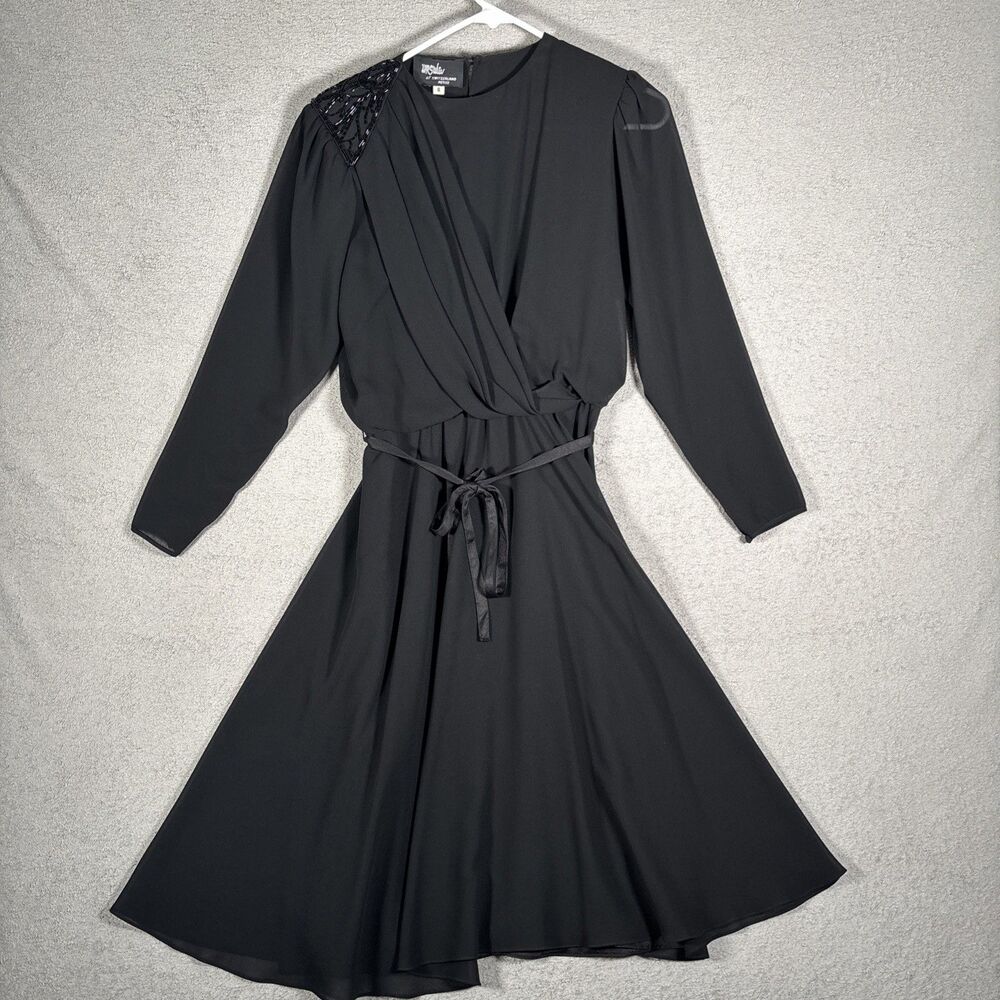 Vintage Ursula Of Switzerland Size P 10 Chiffon Cocktail Dress Embellished Midi